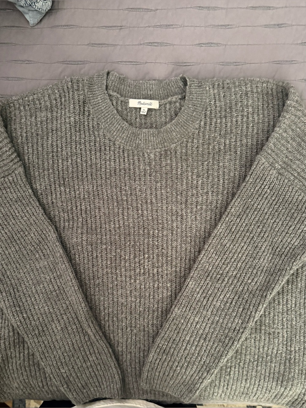 Madewell Men's Heather Gray Ribbed Crewneck Sweater